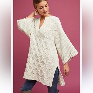 Moth by Anthropologie chunky knit tunic sweater in cream color